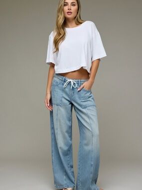 Light Wash Wide Leg Drawstring Jeans